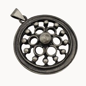 Vtg Danish Handmade Pewter Pendant‎ Scandinavian Modern Brutalist Medallion Disc